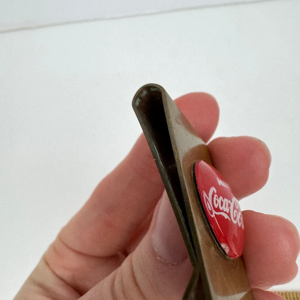Vtg Coca Cola Coke Soda Merch w Red Logo Money Clip Brass Gold Color Metal Aged